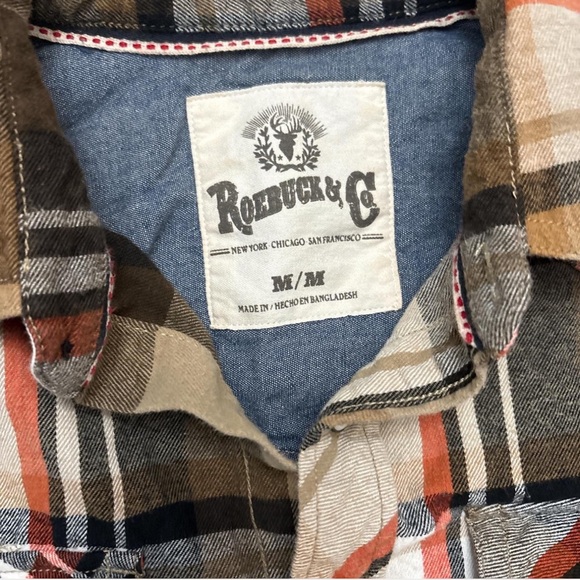 Vintage Roebuck & Co Mens Orange Plaid Shirt Size M Snap Button Western Cowboy - Picture 3 of 3